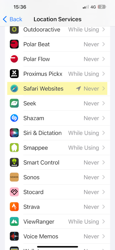 Trouvez Safari dans la liste